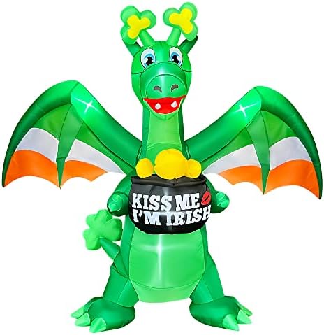 SEASONBLOW 7 Ft Inflatable St. Patrick's Day Dragon Holding a Pot of Gold Decoration with Shamrock Horn Irish Wings Blow Up Yard Decor for Lawn Yard Garden Indoor Outdoor Holiday Party - Image 4