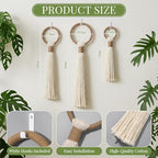 Tegeme 3 pcs Macrame Wall Hanging decor, Ring Tassel, Beige, Wire - Image 2