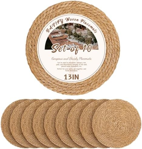 BAVIFY 13" Round Woven Placemats Set of 10, Plate Chargers for Dining Table by BavifyBaking