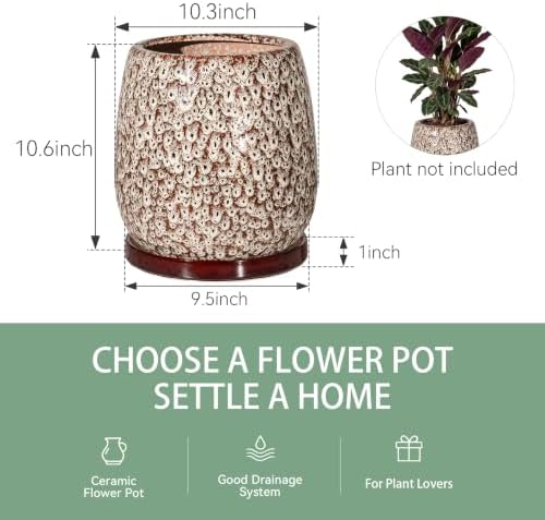 10.3 Inch Ceramic Glaze Plant Pot with Saucer, Flower Pots with Drainage Hole Mesh Net (Spot White) - Image 6