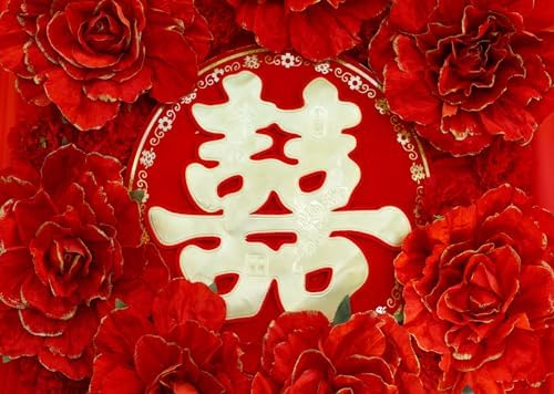 BELECO 15x8ft Fabric Chinese Wedding Backdrop Red Floral Chinese Style Wedding with Double Happiness Background Asian Theme Wedding Party Photo Studio Props - Image 2
