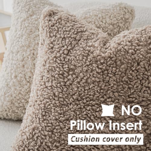 Foindtower Decorative Fuzzy Faux Fur Throw Pillow Covers 22x22 Inch Khaki - Image 3