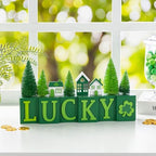 Glitzhome 14"L St. Patrick's Wooden Table Decor, LUCKY Letter Block with Shamrock, Mini House & Brush Trees, Irish Themed Festive Decoration for Tabletop, Mantel & Narrow Shelves Home Accent by Glitzhome