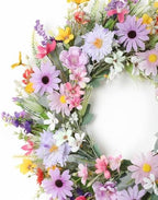 Spring Summer Wildflower Daisy Wreath for Front Door 18 Inch Artificial Colorful Flower Wreath for Indoor Outdoor Wall Festival Easter Home Farmhouse Wedding Decor - Image 4
