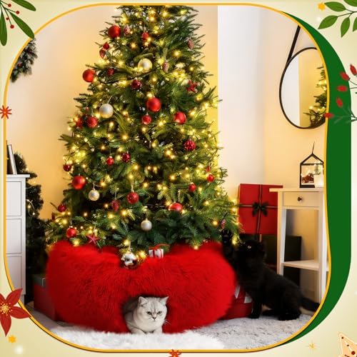 Thyle Christmas Cat Tunnel Bed, Red, 3ft X 3ft X 9.8in, Plush - Image 3