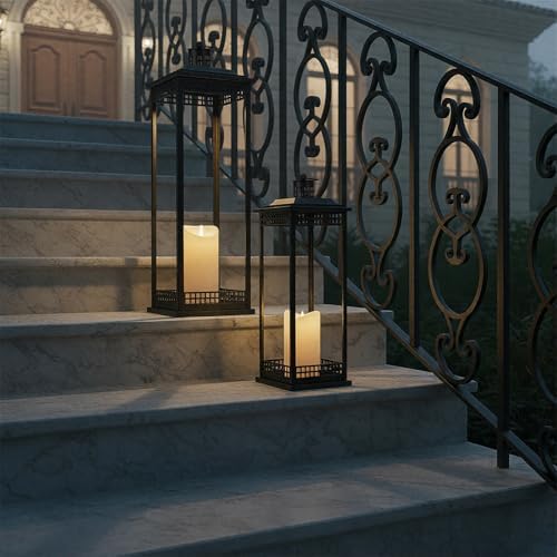 Decorative Candle Lanterns Set of 2, Black Metal for Indoor & Outdoor - Image 5