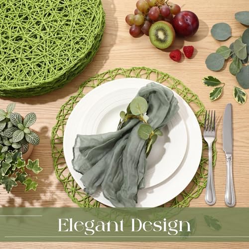 Geosar Round Woven Placemats Bulk Rustic Paper Braided Placemats Boho Natural Non Slip Heat Resistant Table Mats for Wedding Party, Dinner Table Centerpiece Decoration, 13 Inch (Green,24 Pcs) - Image 3