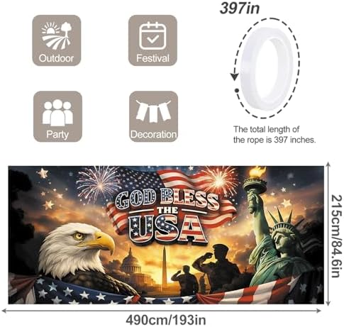 7 * 16FT Eagle flag God Bless The USA Garage Door Cover Decorations Independence Day Garage Door Banner for Outdoor Indoor Patriot Party Photography Backdrop - Image 2