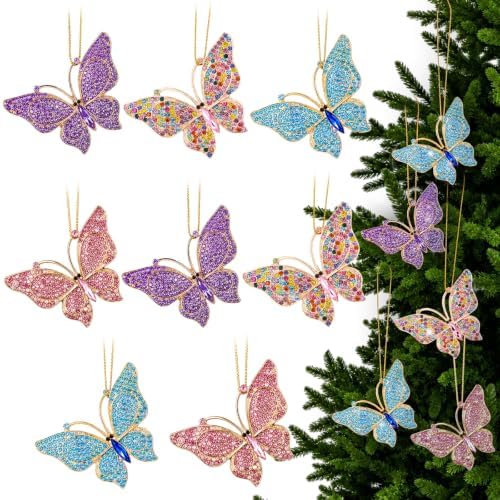 Yuntau 8 Pcs Crystal Christmas Hanging Ornaments, Butterfly - Image 2