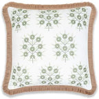Hofdeco Premium Coastal Patio Indoor Outdoor Throw Pillow Cover Only, 20"x20" Water Repellent for Backyard, Couch, Green Embroidered Floral with Fringe (Pack of 2) - Image 6