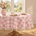 Pink Gingham 60 Inch Round Tablecloth (Fits 30-48" Table) by Pavorin