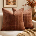 MIULEE Fall Burnt Orange Plaid Euro Throw Pillow Covers 24x24 Set of 2 by MIULEE