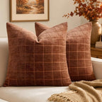 MIULEE Fall Burnt Orange Plaid Euro Throw Pillow Covers 24x24 Set of 2 by MIULEE