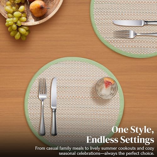 Hausattire Bamboo Placemats for Dining Table Set of 10 Washable 14 Inches Round Square Place Mats Sushi Mats for Kitchen Table Outdoor Parties Farmhouse Easter Decoration - Green - Image 4