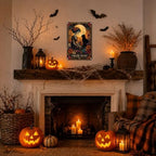 Vintage Metal Tin Sign Halloween Skeleton Woman Black Cat Flower Garden Gothic Wall Art for Home 6×8 Inches with Metal Frame - Image 5