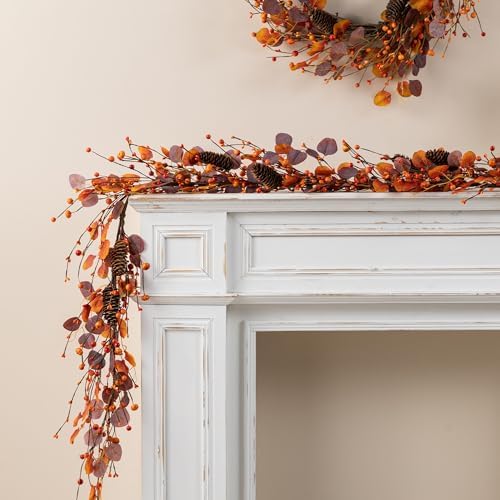 Glitzhome Fall Decor, Fall Garland, 6FT Autumn Eucalyptus Berry Garland, Thanksgiving Harvest Festival Decorations for Outdoor Indoor Home Mantle Porch Wedding Table Wall Arch by Glitzhome
