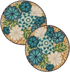 Beaded Placemats for Dining Table Teal Ivory Flower Design Set of 2-13 Inches Flower Beaded Placemats Round for Gathering, Christmas- Occasional Decoration by byHomeDecorativeProduct