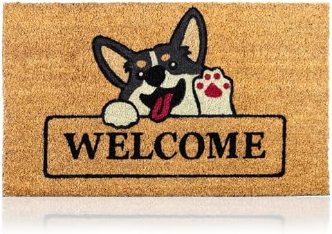 Coir Welcome Mat, Non-Slip, Welcome Dog, 17 x 29 in by AmaruDoorMats
