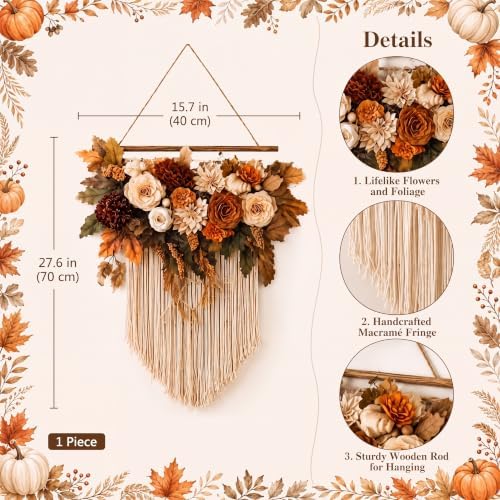 Boao Fall Flower Macrame Wall Hanging Tapestry Fall Decorations for Home - Image 2