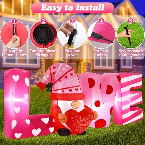 Valentines Day Inflatables Outdoor Decorations 6ft Long Valentines Day Inflatable Love Letters Blow Up Yard Decor Gnome Romantic Heart Lighted Blowups Outside Lawn Party Wedding Anniversary - Image 6