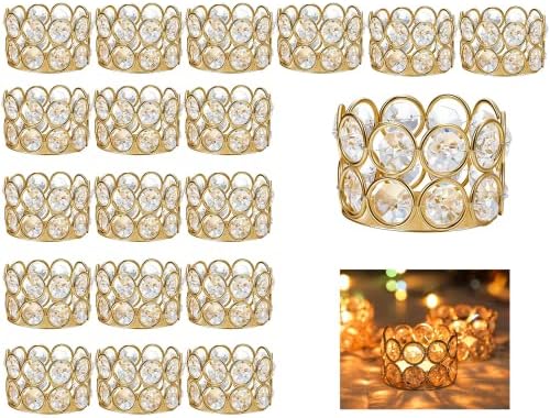 Pack of 20 Gold Crystal Tealight Candleholders - Candlestick Bowls Tea Lamp Candle Holders, Votive Candlestick Holders for Table Centerpieces, Diwali Decorations for Wedding Holiday Party Home Decor by Lovecat