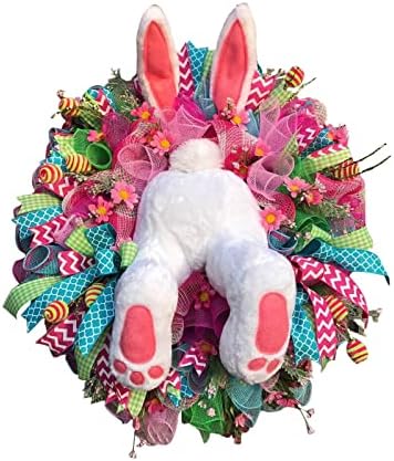 Easter Bunny Wreath, 15.7"x17.7" Artificial Wreath Front Door Wall Window Decor, Easter Garland Outdoor Indoor Spring Farmhouse Hanging Decoration, Welcome Rabbit Porch Sign by Unknown