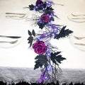Halloween Garland 6FT Lighted Gothic Purple Glitter Rose Black Twig Vine with 8 Modes LED Lights, Auto Timer Battery Operated Artificial Floral Garland for Mantel Table Haunted House Halloween Decor by HamiFinee