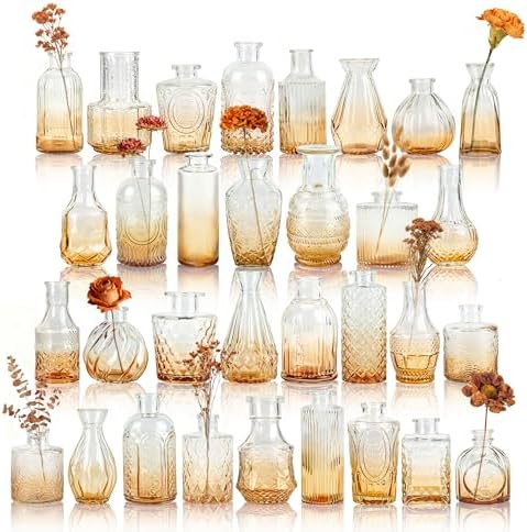 Der Rose 32pcs Amber Bud Vases in Bulk Vintage Vases for Fall Home Decor by DerRose