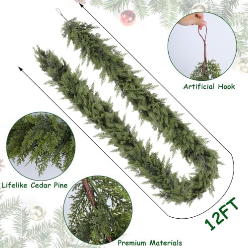 yofit 12FT Cedar Garland Christmas Decorations for Door Frame & Stairs - Image 3