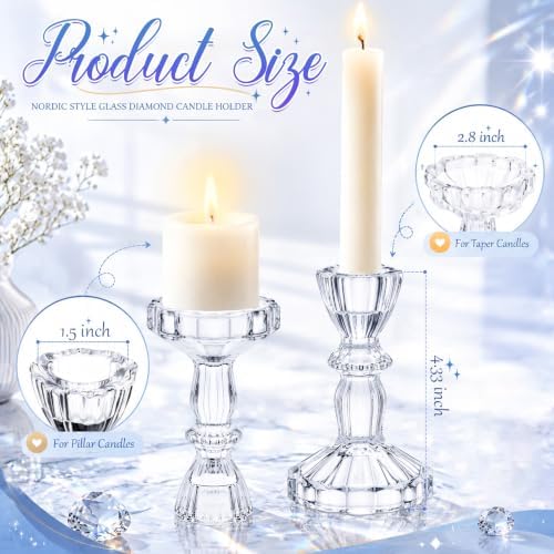 Sieral 24 Pcs Clear Taper Candle Holders 4'' Tall Candlestick Glass Holders Bulk Decorative Striped Design Stand Wedding Stick Holder for Anniversary Party Dining Table Festival Decor - Image 3