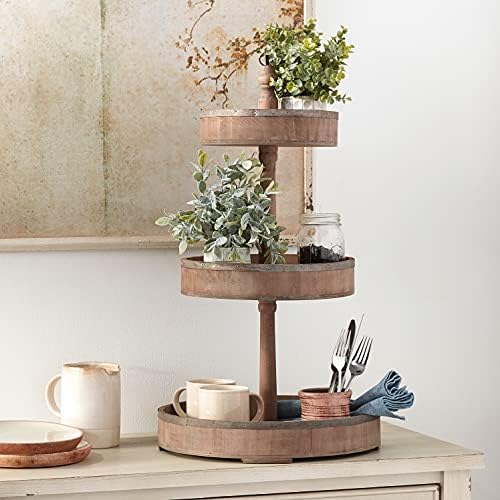 Creative Co-Op Decorative Wood & Tin 3 Tier Tray - Image 2