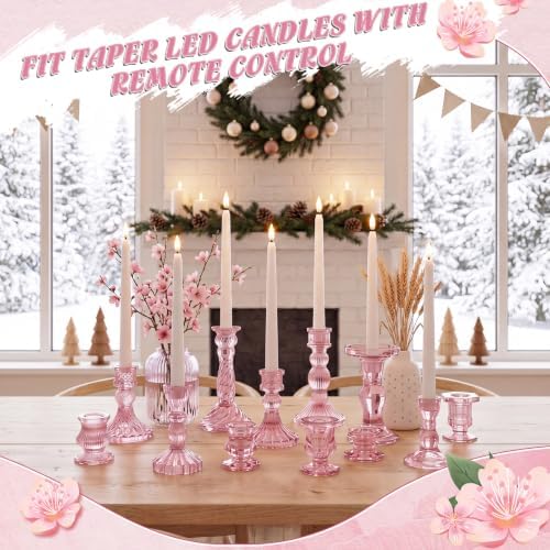 Mumufy 24 Pcs Pink Crystal Taper Candle Holders with Flameless Candles - Image 6