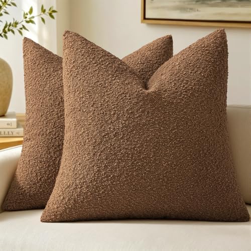 MIULEE 20x20 Decorative Boucle Couch Pillow Covers Sudan Brown by MIULEE