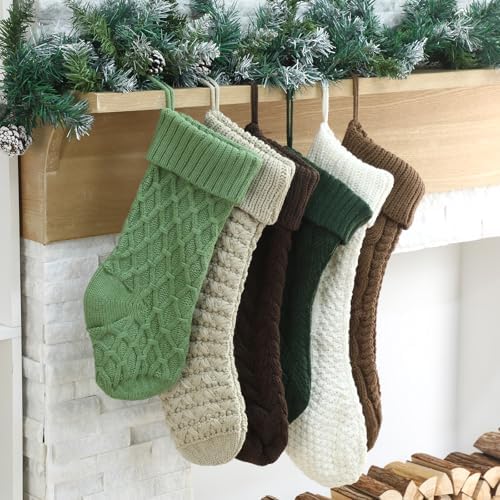 6 Pcs Cable Knit Christmas Stockings Large Christmas Stocking, Elegant - Image 4