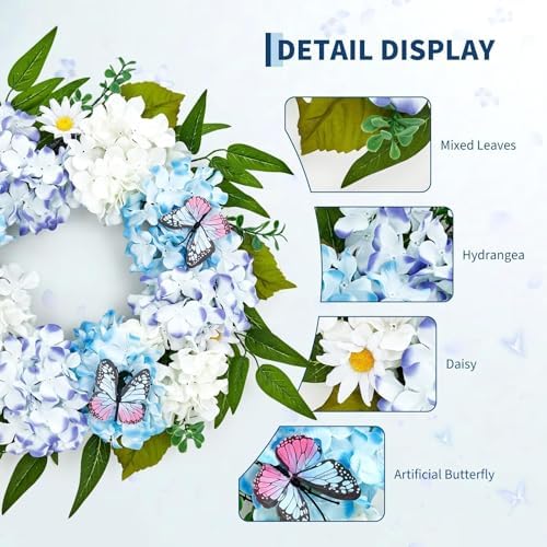 Garvee 20" Spring Summer Wreaths for Front Door, Hydrangeas Wreath - Image 5