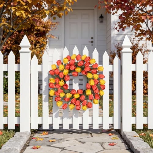 24" Tulip Fall Wreath for Front Door Real Touch Fade-Resistant - Image 5
