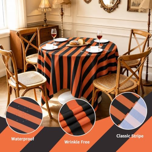 Fanqisi 2 Pack Striped Tablecloth 57x84 Inch Black and Orange Tablecloth - Image 5