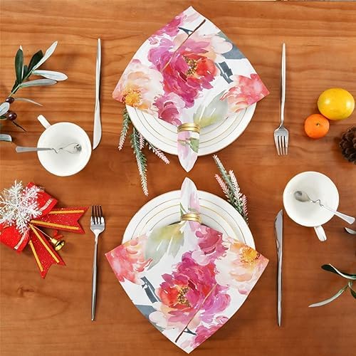 Pink Floral Cloth Napkins 20 X 20 Inch, Table Dinner Washable Napkins Set Polyester for Party Dinner Decoration,Set of 6 - Image 4