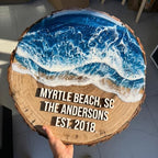 Personalized Family Name Sign, Custom Faux Resin Ocean Wave Wall Decor, Beach House Wood Slice Plaque, Flat MDF Board with Realistic 3D Print (Not Real Wood or Epoxy), Coastal Home Art - Image 2