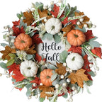 Fall Wreaths for Front Door, 22 Inch Autumn Maples Leaf Pumpkin Berry Wreath with Hello Fall sign, Fall Decorations for Thanksgiving Halloween Farmhouse Harvest Home Outdoor Indoor Window Wall by Bibelot