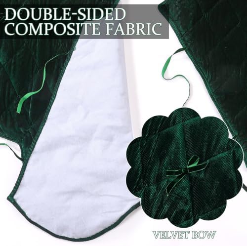 48 Inches Quilted Christmas Tree Skirt, Thick Rustic Trees Skirt, Green - Image 3