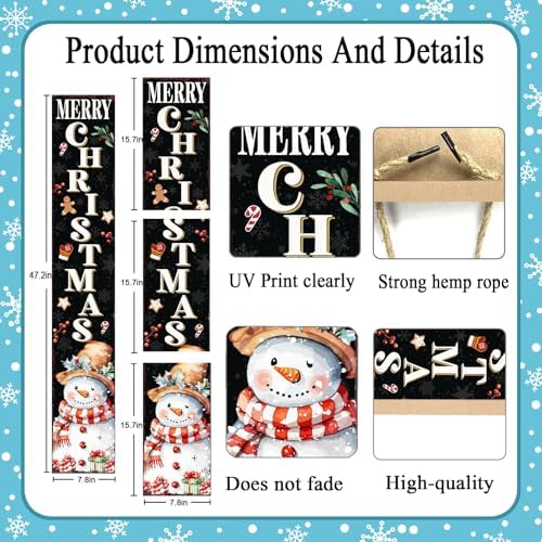 Winter Merry Christmas Welcome Sign for Front Door with Hanging Rope, 47" Farmhouse Cute Vertical Snowman Welcome Sign for front porch, Rustic Large Tall Wooden Porch Leaner Home Outdoor Decor - Image 4