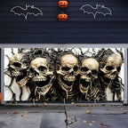 7 * 16FT Spooky Halloween Garage Door Cover Decorations Halloween Scary Skeleton Garage Door Banner for Outdoor Indoor Halloween Decorations Party Photography Backdrop - Image 2