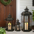 JHY DESIGN Set of 3 Decorative Candle Lanterns 20''&14"&10" H Outdoor Candle Lanterns Vintage Metal Cand leholder for Indoor Outdoor, Events, Parities and Weddings(Black with Gold Brush) by JHYDESIGN