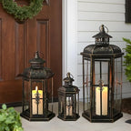 JHY DESIGN Set of 3 Decorative Candle Lanterns 20''&14"&10" H Outdoor Candle Lanterns Vintage Metal Cand leholder for Indoor Outdoor, Events, Parities and Weddings(Black with Gold Brush) by JHYDESIGN