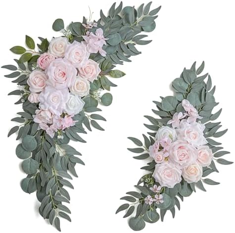 Olalaka Pink Wedding Arch Flowers Set of 2 for Wedding Welcome Signs, Artificial Wedding Flowers for Wedding Ceremony Outside(Pink & Ivory) by Love%C2%A0Every%C2%A0Bit%C2%A0of%C2%A0Life
