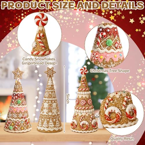 Simgoing 3 Packs Gingerbread Christmas Tree Figurines Resin Tabletop Decor - Image 2
