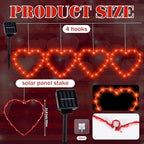 Huquary 4 Pcs Solar Valentines Decor Lights LED Red Heart-Shaped Lights with Solar Stake & 4 Hooks Indoor Outdoor Lighting Decorations for Valentine's Day Yard Garden Home Decor - Image 2