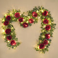 Dolicer 2Pcs 13Ft Artificial Eucalyptus Garlands with Flowers - 8 Roses, Faux Floral Greenery Garlands with 13Ft String Lights Fake Flowers Vines for Wedding Table Centerpieces Arch Party Decor (Red) by DolicerLANDSCAPEQ