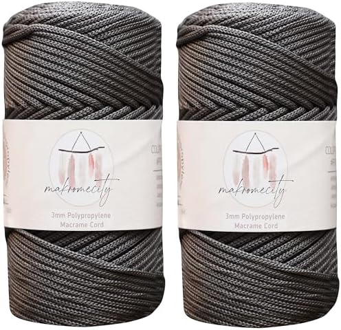 Makromecity, 2 Skeins of Polyester Macrame Cord 3mm x 131 Yards (394 feet) 3mm Polypropylene Anthracite Macrame Cord Crochet Macrame Bag Cord Crafts for Wall Hangings, Bags, Underplate, Rug… by Makromecity